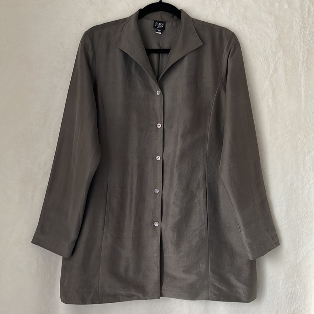Eileen Fisher 💯% Silk Button Front Blazer Jacket Size PL